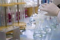 Chemical laboratory for water research. The scientist male conducts chemical experiments and analyzes the water for harmful