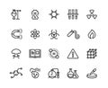 Chemical line icons. Toxic chemicals, laboratory equipment, scientific research molecular formula. Scientific symbols