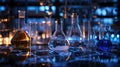 Chemical medicine laboratory set of volumetric glassware bottles for researh Royalty Free Stock Photo