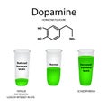 Chemical molecular formula hormone dopamine. The hormone pleasure. Lowering and raising of dopamine. Infographics Vector