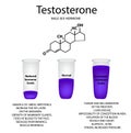 The chemical molecular formula of the hormone testosterone. Male sex hormone. Decrease and increase of testosterone. Vector