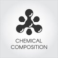 Chemical molecular icon in flat style. Atom structure composition. Black simplicity vector pictogram. Web label