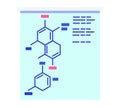 Chemical molecule structure on blue background. Organic chemistry or biology concept. Science and education, vector Royalty Free Stock Photo