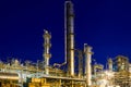 Chemical plant, petrochemical factory at night. Petro chemical power industry refinery enterprise of methanol. Late