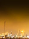 Chemical plant, refinery complex on fire at night Royalty Free Stock Photo