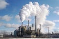 chemical plant, with smoke and steam billowing from the stacks Royalty Free Stock Photo