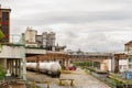 At a chemical plant there are railway tanks with chemicals. Royalty Free Stock Photo