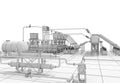 Chemical production, waste processing plant, exterior visualization, 3D illustration