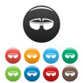 Chemical protect glasses icons set color