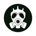 Chemical protection mask icon. White on black. Safety, respirator against dust, toxic substances and viruses