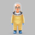 Chemical protection overalls bald scientist avatar realistic helmet 3d glass design vector illustration
