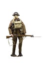 Chemical protection soldier, equipped with a gas mask, a rifle with a bayonet knife Royalty Free Stock Photo