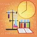 Chemical Research Equipment on Formulas Background Royalty Free Stock Photo
