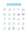 Chemical science vector line icons set. Chemistry, molecules, reactants, compounds, elements, atoms, formulas Royalty Free Stock Photo