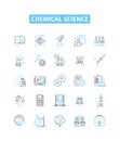 Chemical science vector line icons set. Chemistry, molecules, reactants, compounds, elements, atoms, formulas Royalty Free Stock Photo