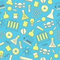 Chemical seamless pattern, chemical laboratory supplies seamless pattern, flask and test tube and beaker.