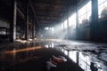 chemical spill with toxic cloud in abandoned factory Royalty Free Stock Photo