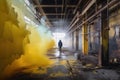 chemical spill with toxic cloud in abandoned factory Royalty Free Stock Photo