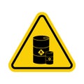 Chemical storage sign. Chemical storage warning sign. Yellow triangle sign with a barrel icon inside. Watch out, barrels of