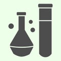 Chemical substance solid icon. Lab flask and test tube with liquids glyph style pictogram on white background. Science Royalty Free Stock Photo