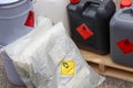 chemical symbols on chemical product, dangerous raw material in the industry