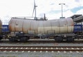 Chemical tank wagons for cargo trains stored at train station Lage Zwaluwe