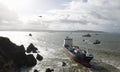 The chemical tanker vessel Blue Star is seen stranded off the coast of Ares Royalty Free Stock Photo