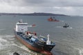 The chemical tanker vessel Blue Star is seen stranded off the coast of Ares Royalty Free Stock Photo