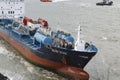 The chemical tanker vessel Blue Star is seen stranded off the coast of Ares Royalty Free Stock Photo