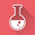Chemical test tube pictogram icon. Chemical lab equipment isolated on red background with long shadow. Experiment flasks for Royalty Free Stock Photo