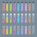 Chemical test tube pictogram icons set. Erlenmeyer flask, distilling flask, volumetric flask, test tube. Chemical lab