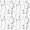 chemical test tubes and flasks seamless pattern hand drawn doodle, . line art, nordic, scandinavian, minimalism Royalty Free Stock Photo