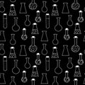 chemical test tubes and flasks seamless pattern hand drawn doodle, . line art, nordic, scandinavian, minimalism Royalty Free Stock Photo