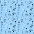 chemical test tubes and flasks seamless pattern hand drawn doodle, vector. line art, nordic, scandinavian, minimalism Royalty Free Stock Photo