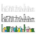 Chemical test tubes vector border or web banner icons set minimalist simple flat illustrations. Experiment chemical flasks for