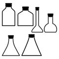 Chemical test tubes vector icons set of six minimalist simple flat illustrations. Experiment chemical flasks for science isolated