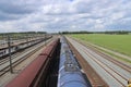 Chemical train wagons are stationary at the stationary on the marshalling yard at NS station Lage Zwaluwe