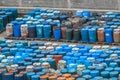 Chemical waste dump with a lot of barrels Royalty Free Stock Photo