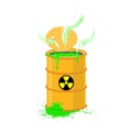 Chemical waste yellow barrel. Toxic refuse keg. Poisonous liquid