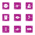 Chemically hazardous icons set, grunge style