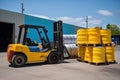 chemicals being transported in barrels, with forklift and truck visible Royalty Free Stock Photo
