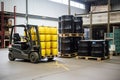 chemicals being transported in barrels, with forklift and truck visible Royalty Free Stock Photo