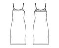 Chemise dress Sleepwear Pajama technical fashion illustration with knee length, lace, scoop neck cami trapeze silhouette