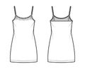 Chemise dress Sleepwear Pajama technical fashion illustration with mini length, lace scoop neck cami, trapeze silhouette