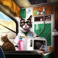 Chemist cat experiments in his laboratory