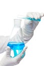 Chemist hands in protective gloves mixed substance Royalty Free Stock Photo