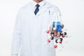 A chemist holding a flask