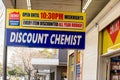 Chemist Warehouse sign above the entrance to the drug store in Caringbah, NSW. Chemist Warehouse is a