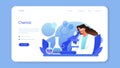 Chemist web banner or landing page. Chemistry scientist doing an experiment