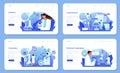 Chemist web banner or landing page set. Chemistry scientist doing an experiment